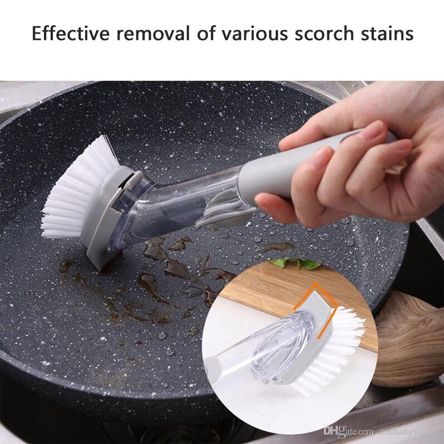 2-in-1 dishwashing brush 26 cm with long handle for kitchen cleaning