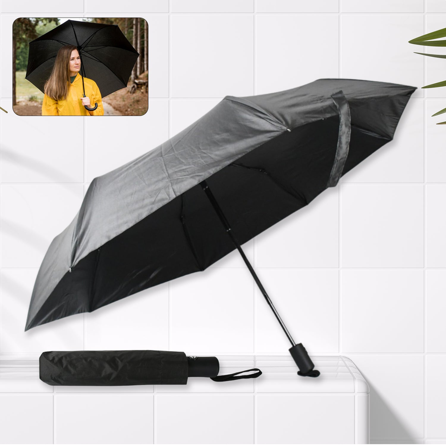 waterproof polyester 2 fold manual open umbrella compact pack of 1