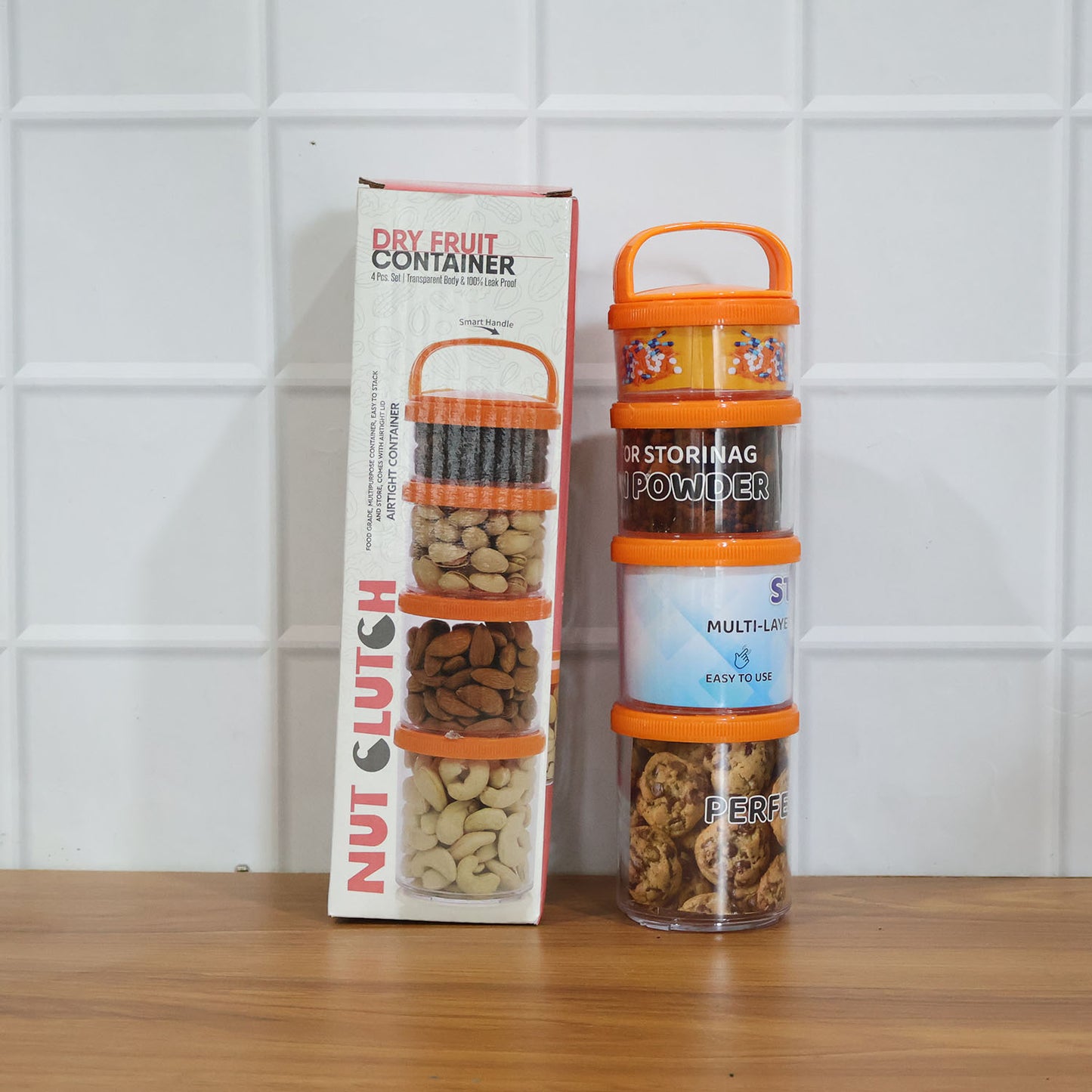 4-in-1 stackable dry fruit storage container set with airtight lids