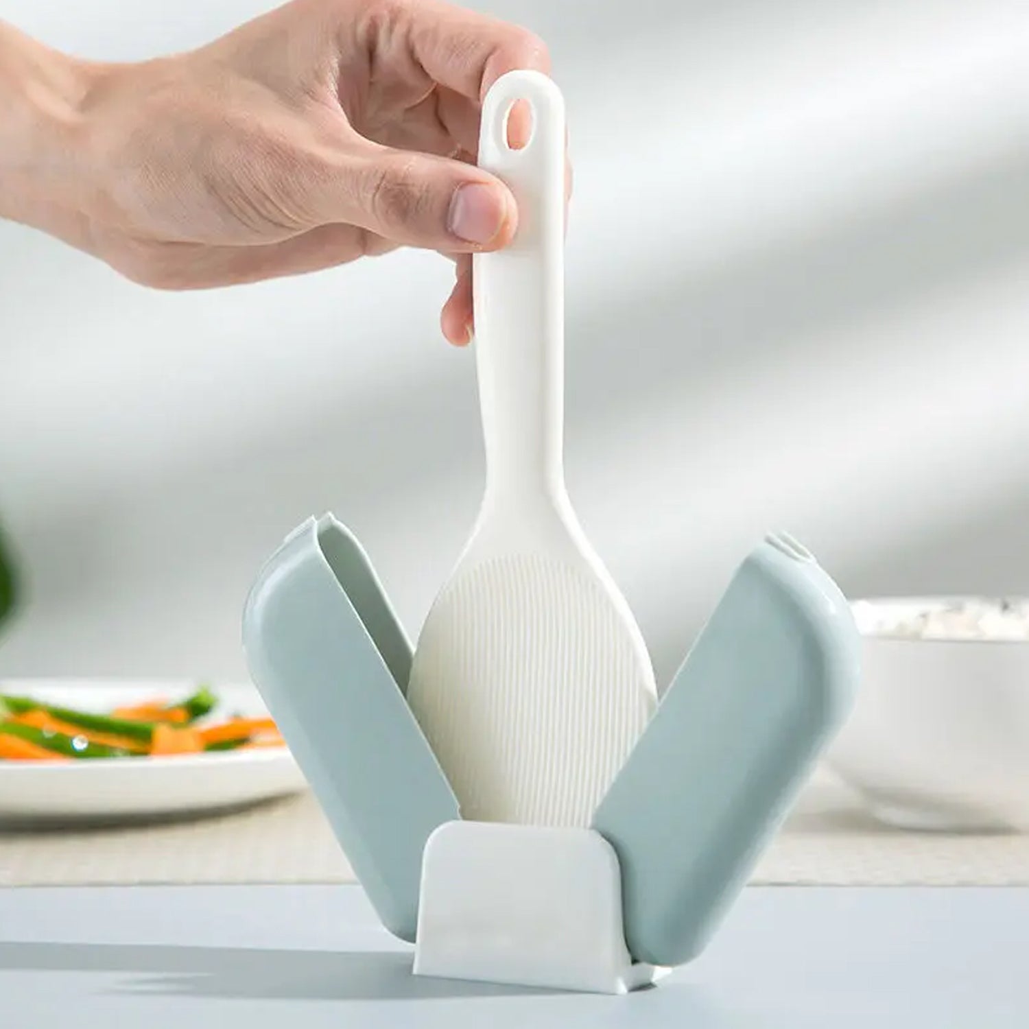 automatic rice spoon holder with dust cover kitchen accessory