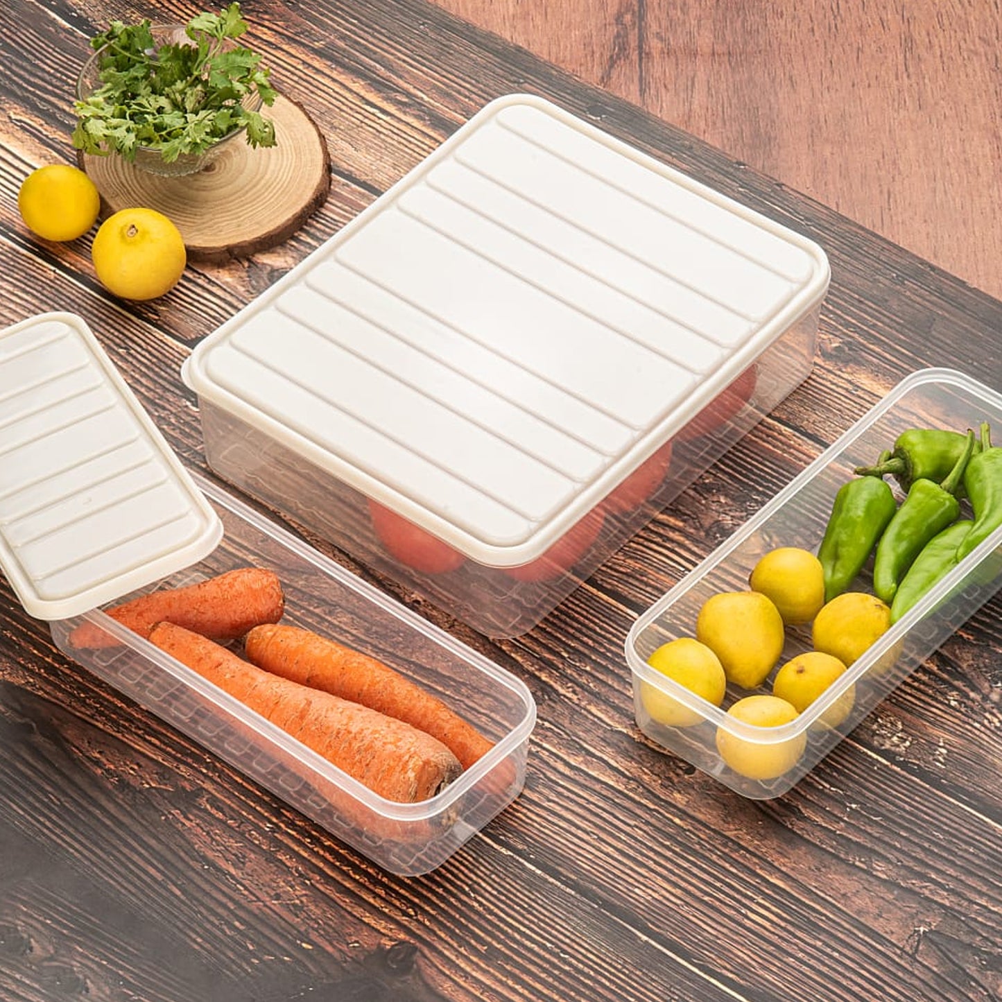 plastic food storage container 27 cm x 22 cm x 7 cm for fridge pack of 3