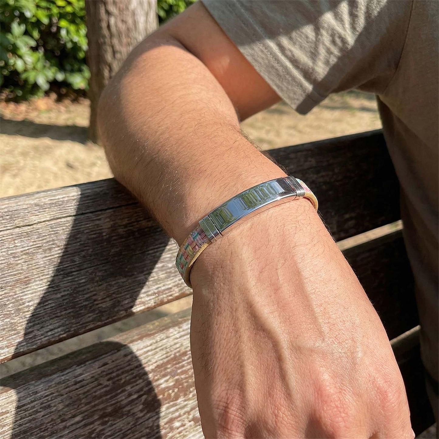 stainless steel wrist bracelet with multicolor woven design pack of 1