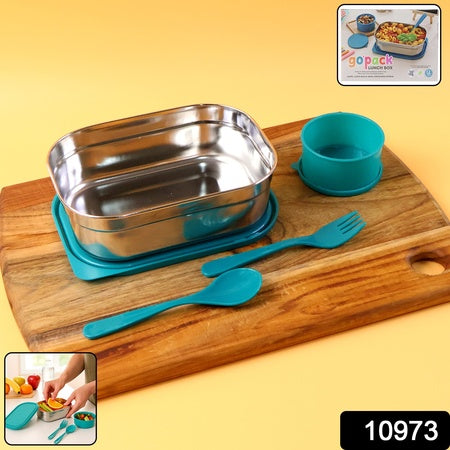 stainless steel lunch box set with leak-resistant lid 18 cm x 13 cm x 6 cm