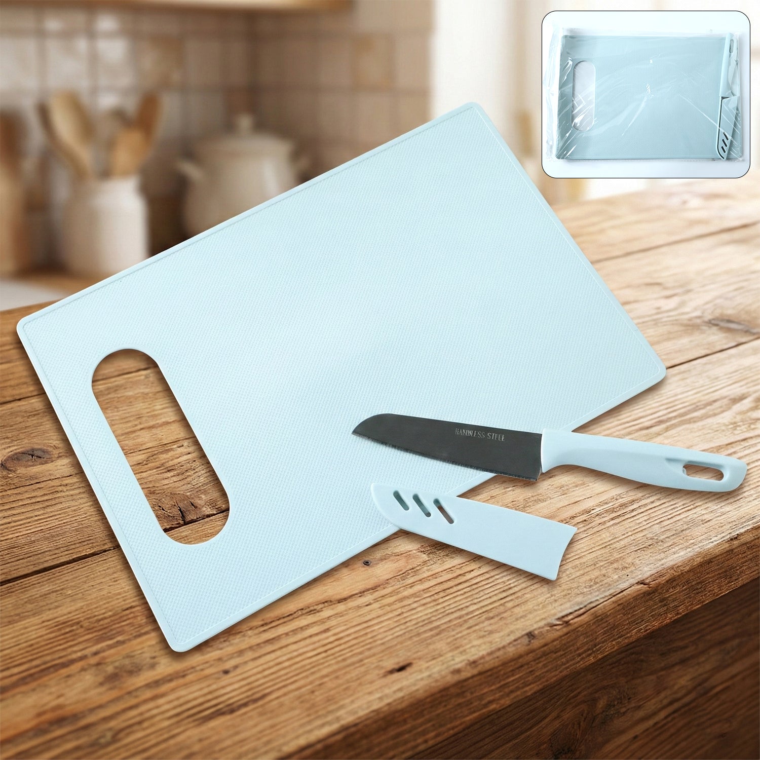 2-in-1 kitchen chopping board with knife set for food preparation