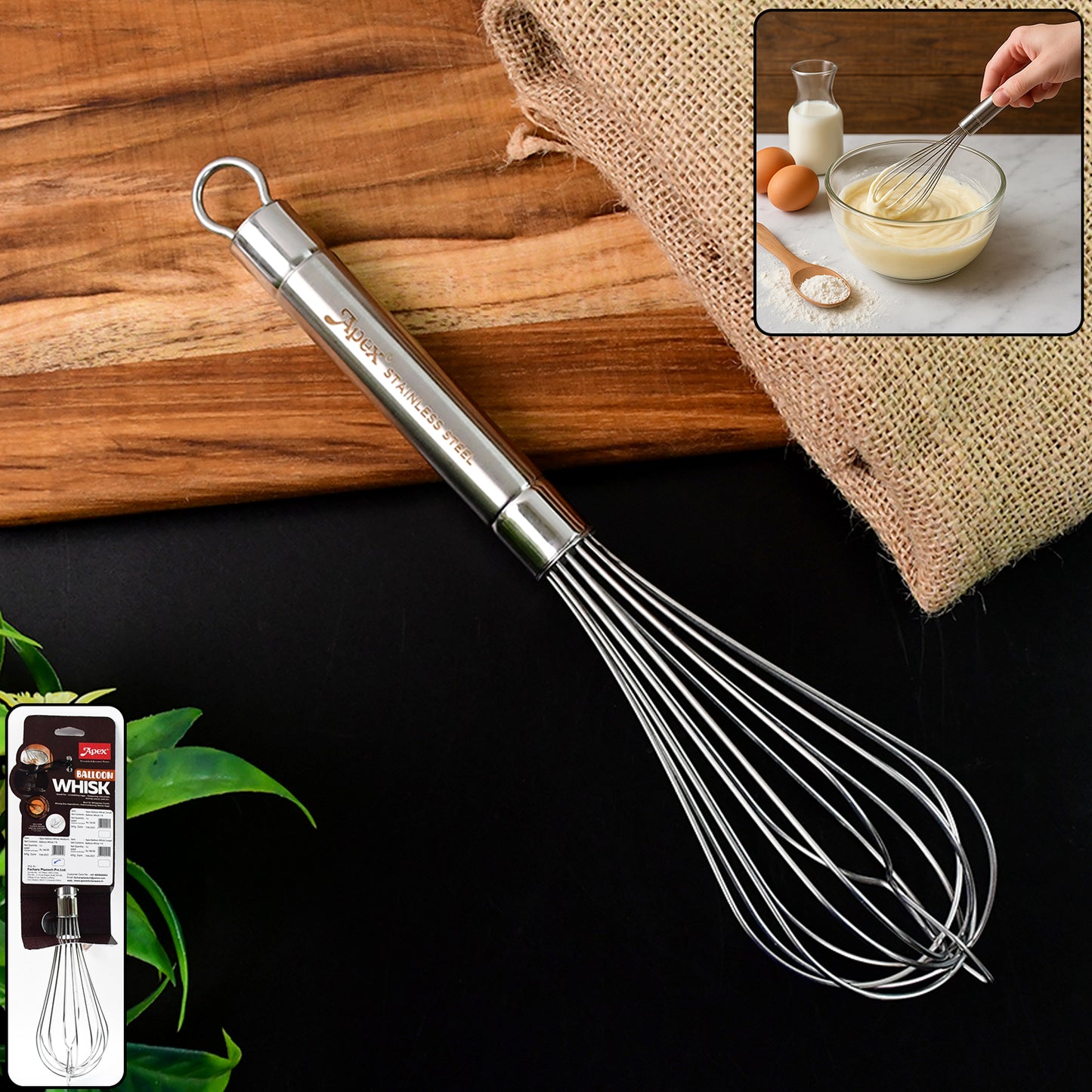 large stainless steel hand whisk for mixing
