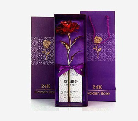24k Artificial Golden Rose  Gold Red Rose With Gift Box (10 Inches)