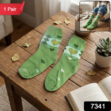 cotton socks green heart floral design 1 pair