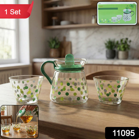 glass tea pot with matching cups set