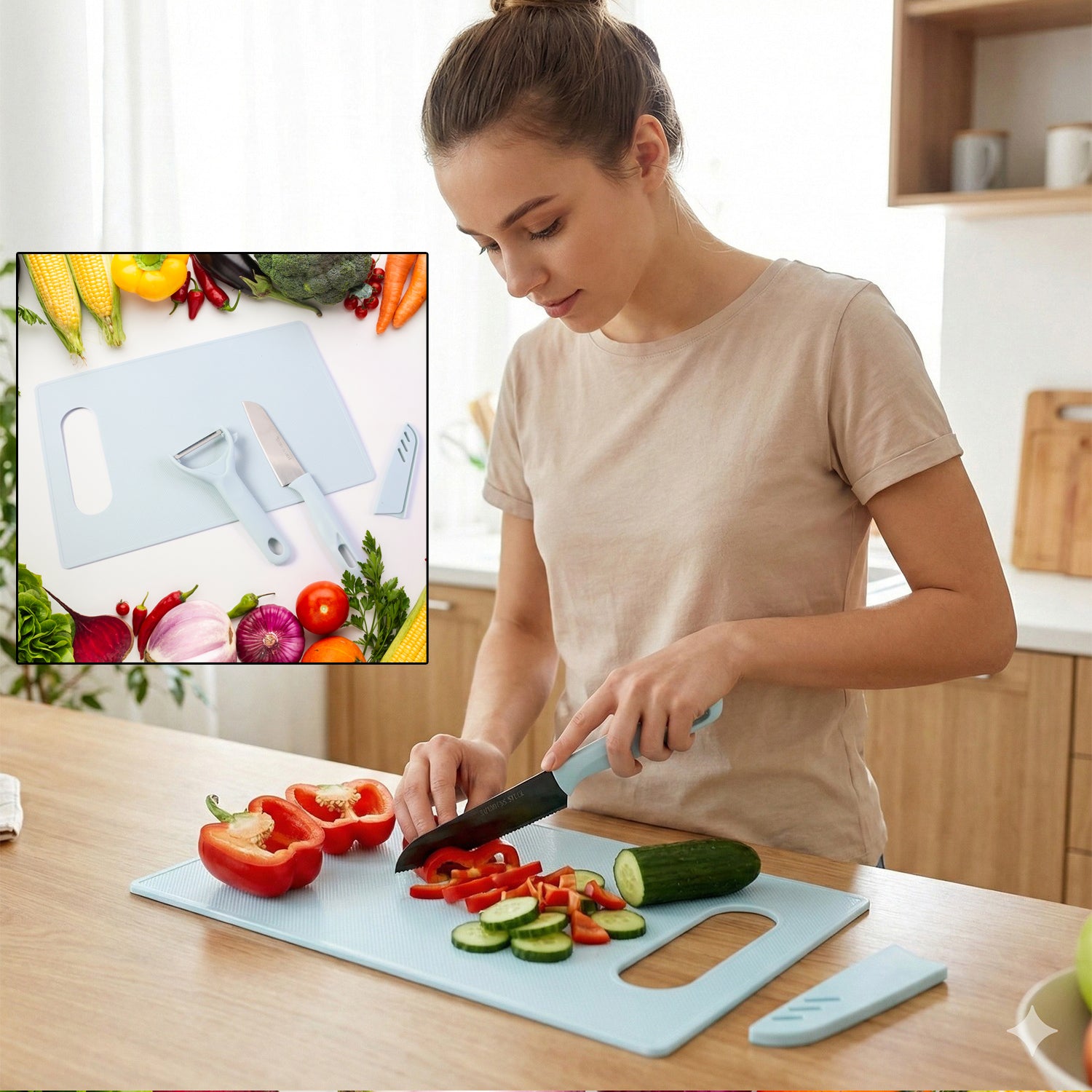 3 in 1 kitchen knife and chopping board set compact design