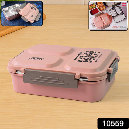 stainless steel 3-partition lunch box 17 cm x 23 cm x 7 cm