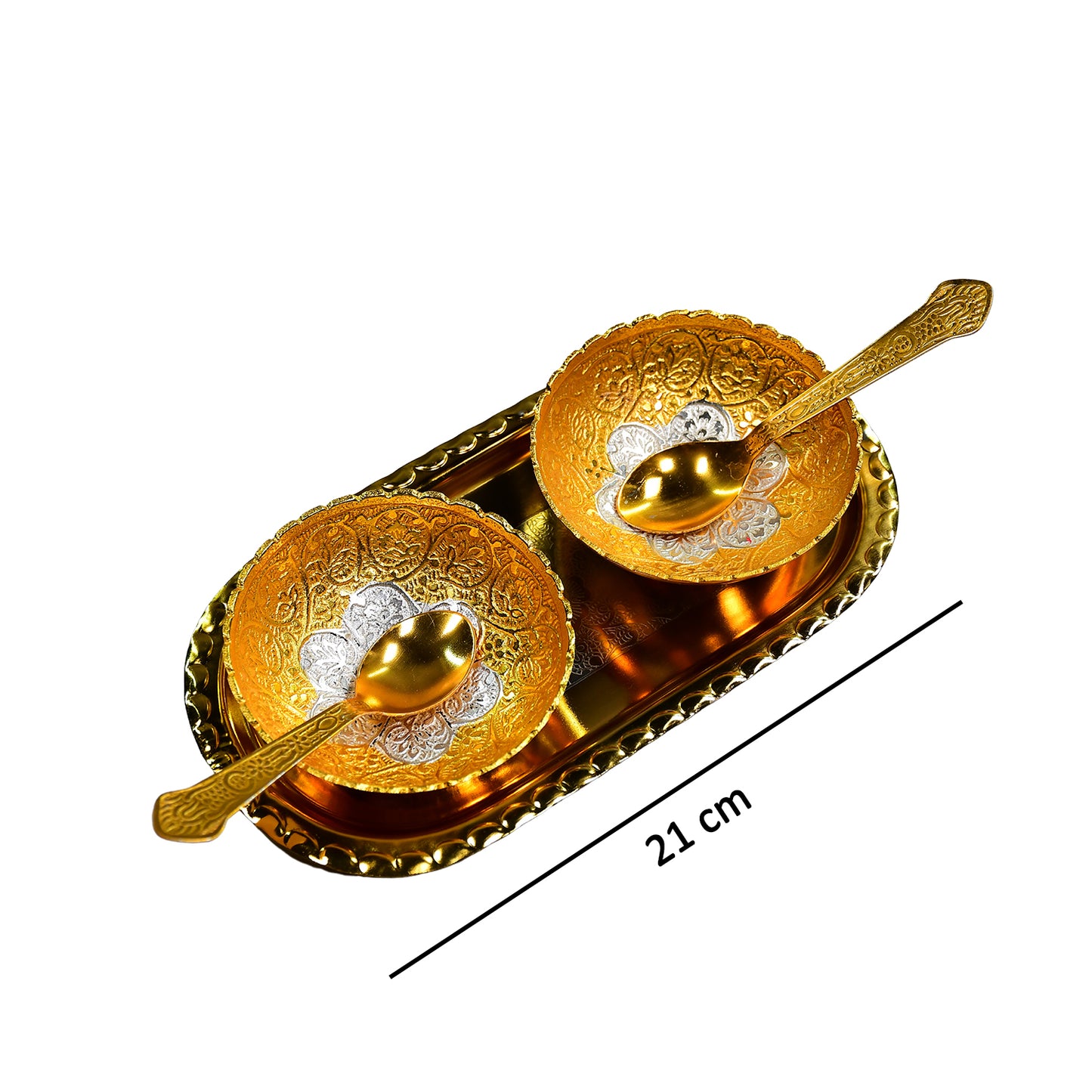 2 bowl tray set 22 cm with spoons and red velvet serving tray