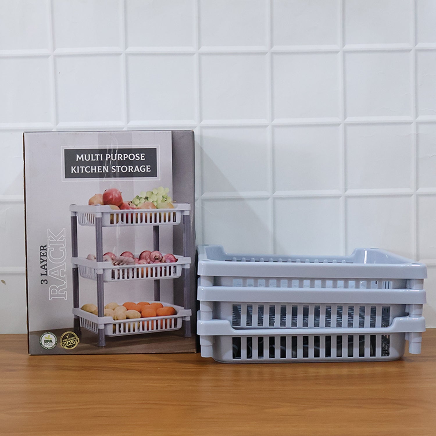 3-layer Multipurpose Kitchen Storage Basket Rack
