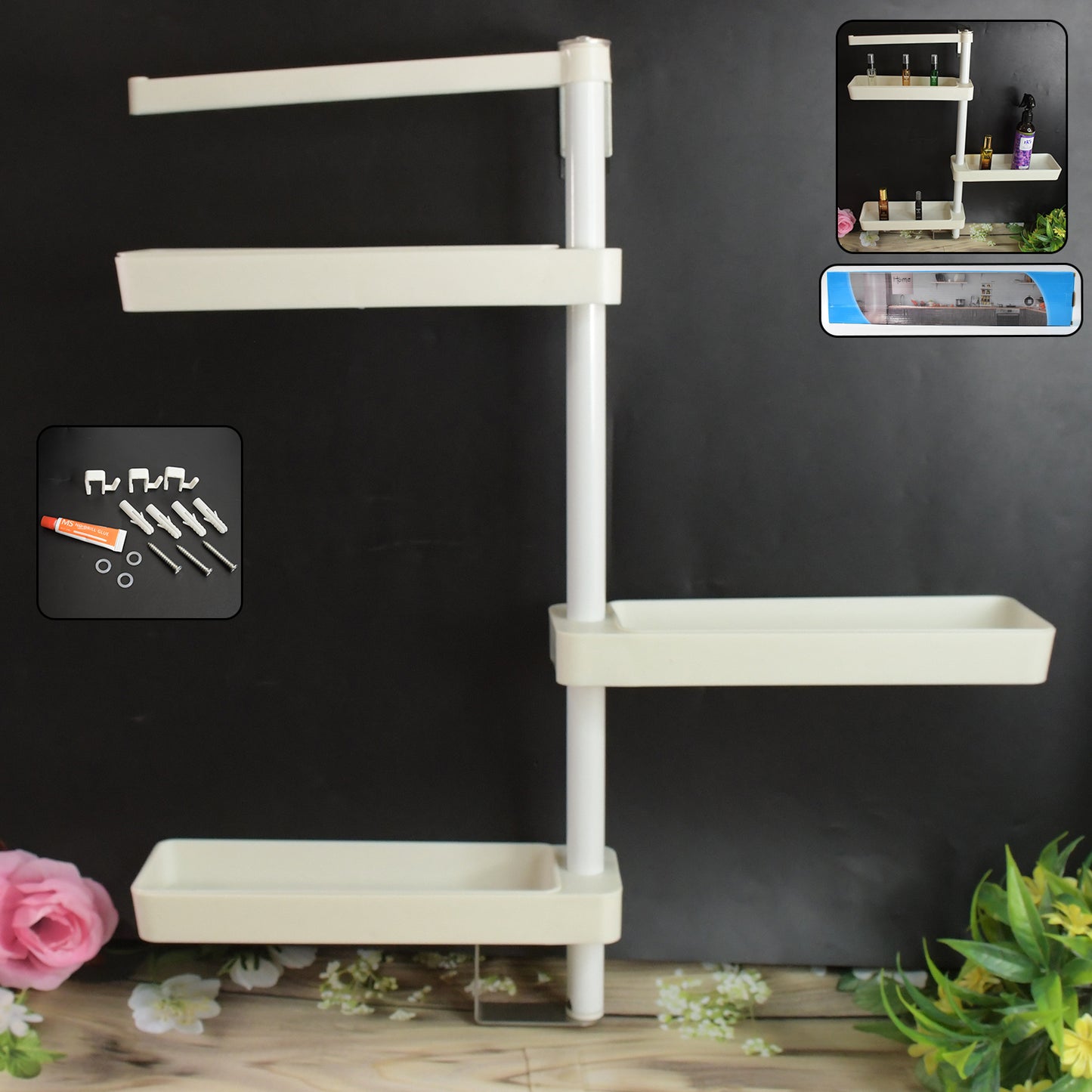 rotating shelf storage rack plastic steel 56 cm kitchen organization