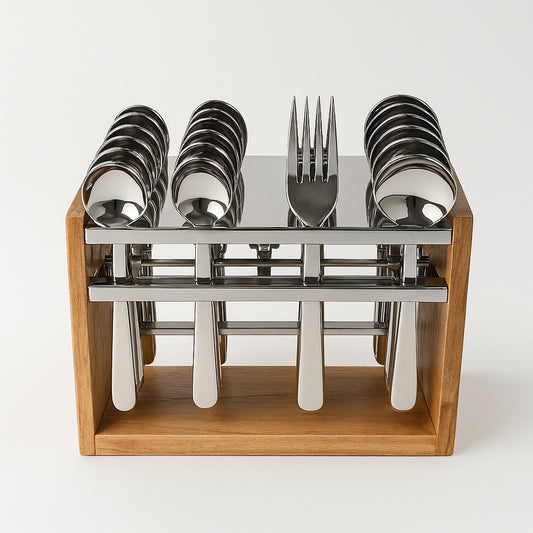 stainless steel cutlery set 24 pc with wooden stand
