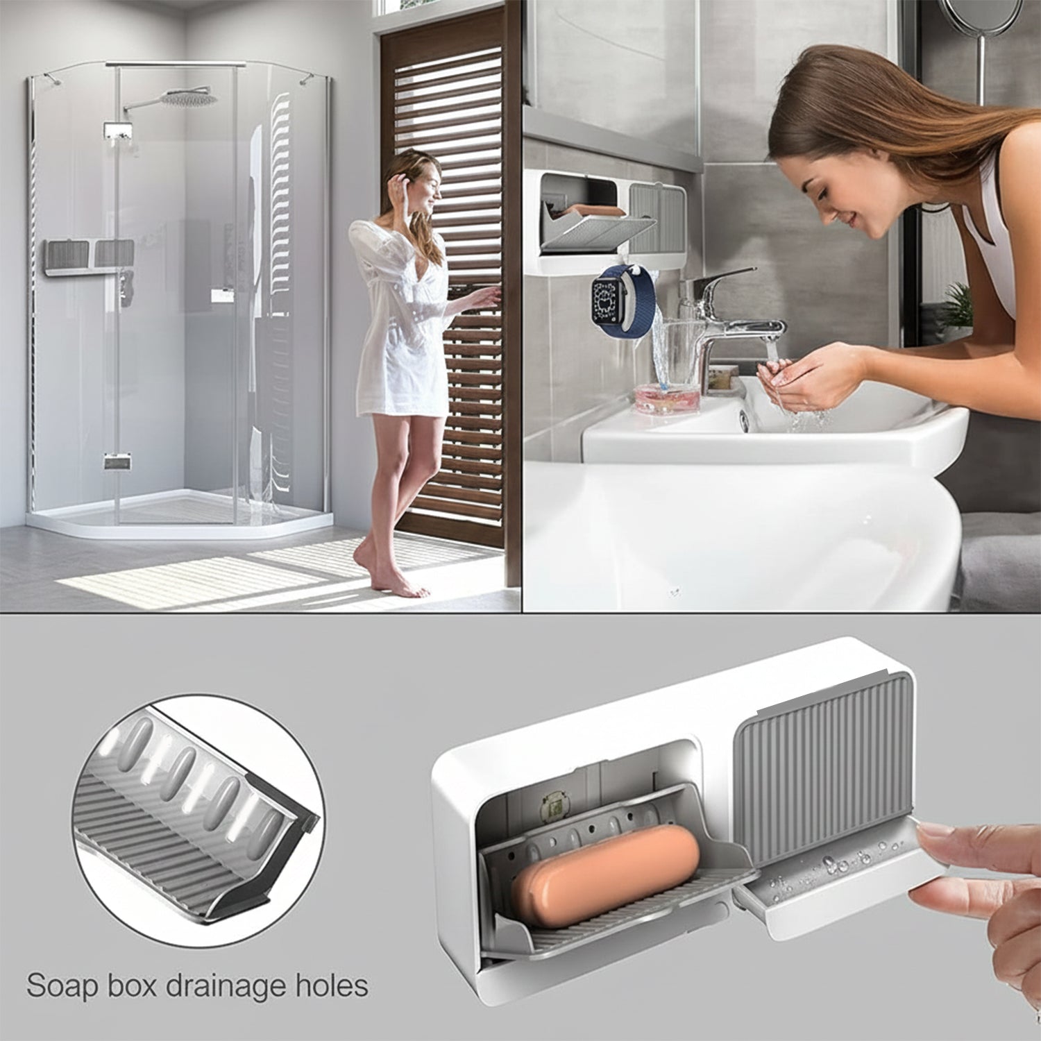 Wall Mounted 4-compartment Bathroom Storage  Soap Holder
