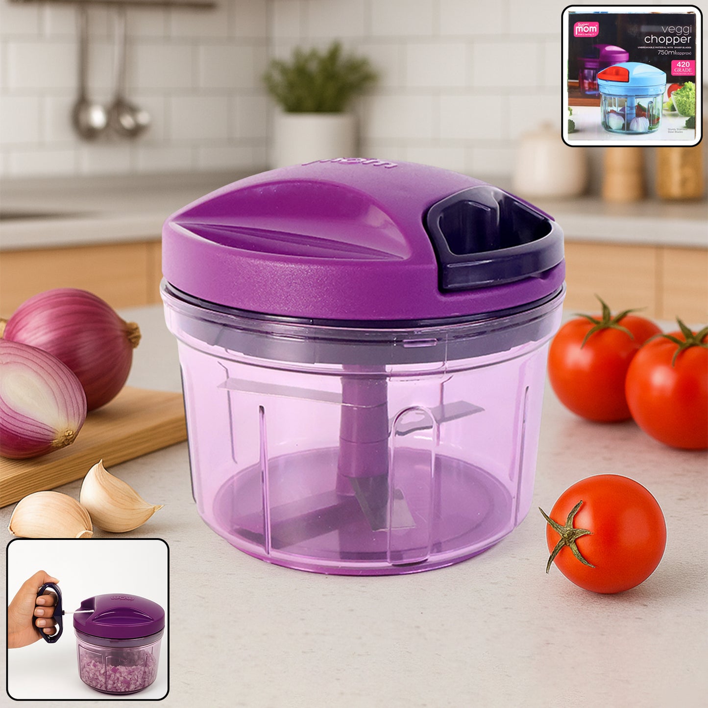 vegetable chopper 750 ml with stainless steel blades