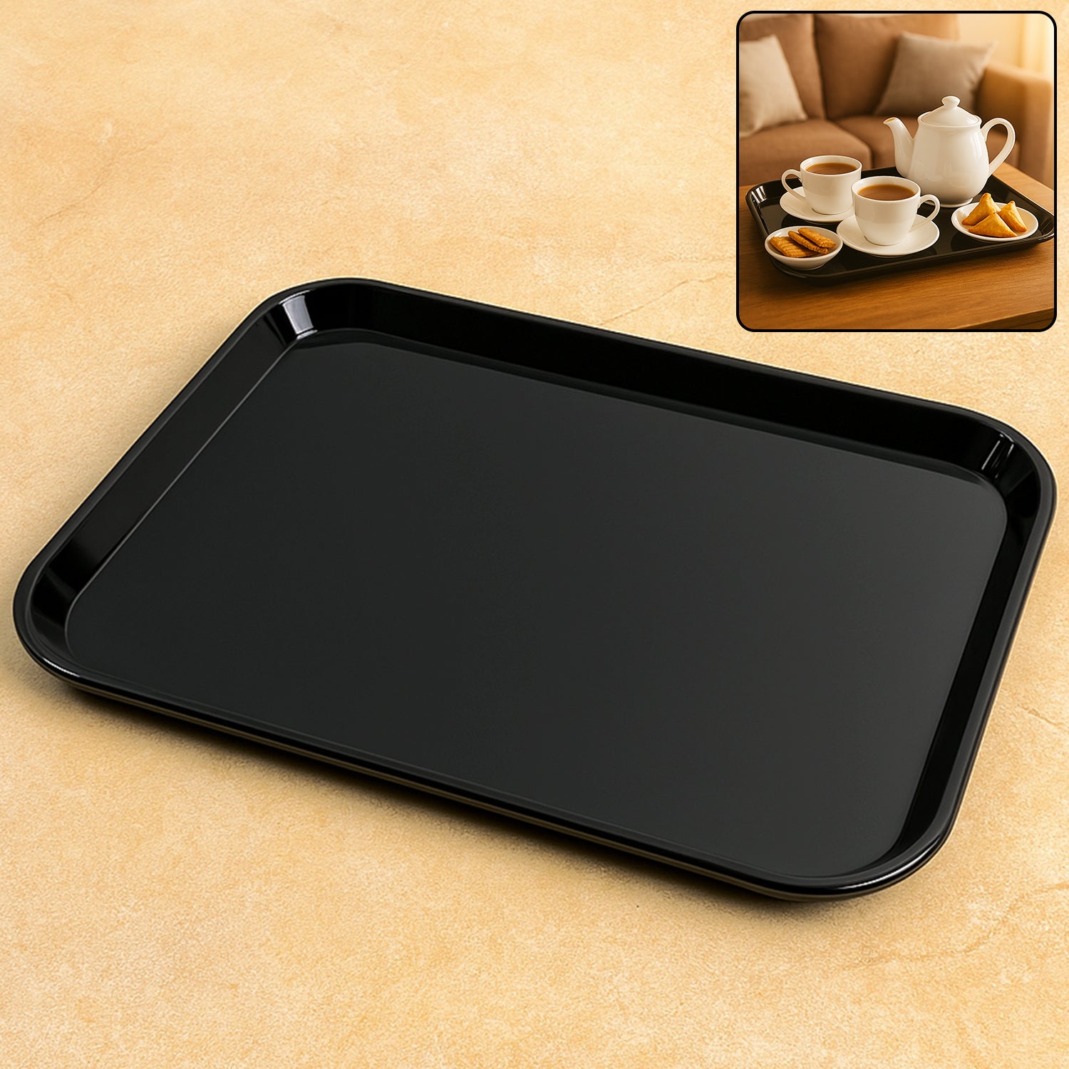 plastic serving tray black 40 by 30 cm