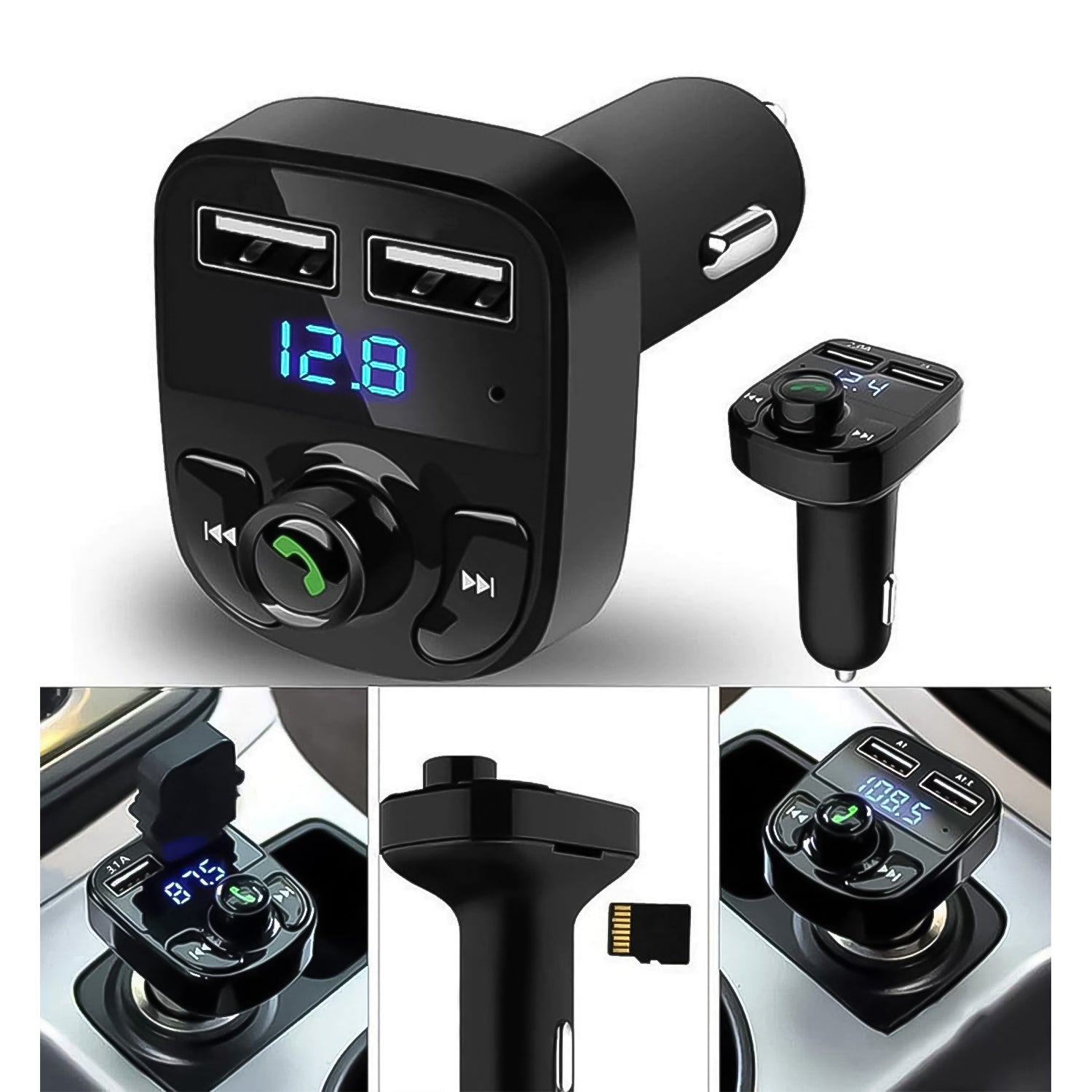 bluetooth fm transmitter kit with 3.1a quick charge dual usb for car pack of 1