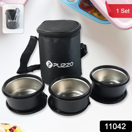 Insulated Stainless Steel Tiffin Lunch Box Set With Carry Bag (1 Set)