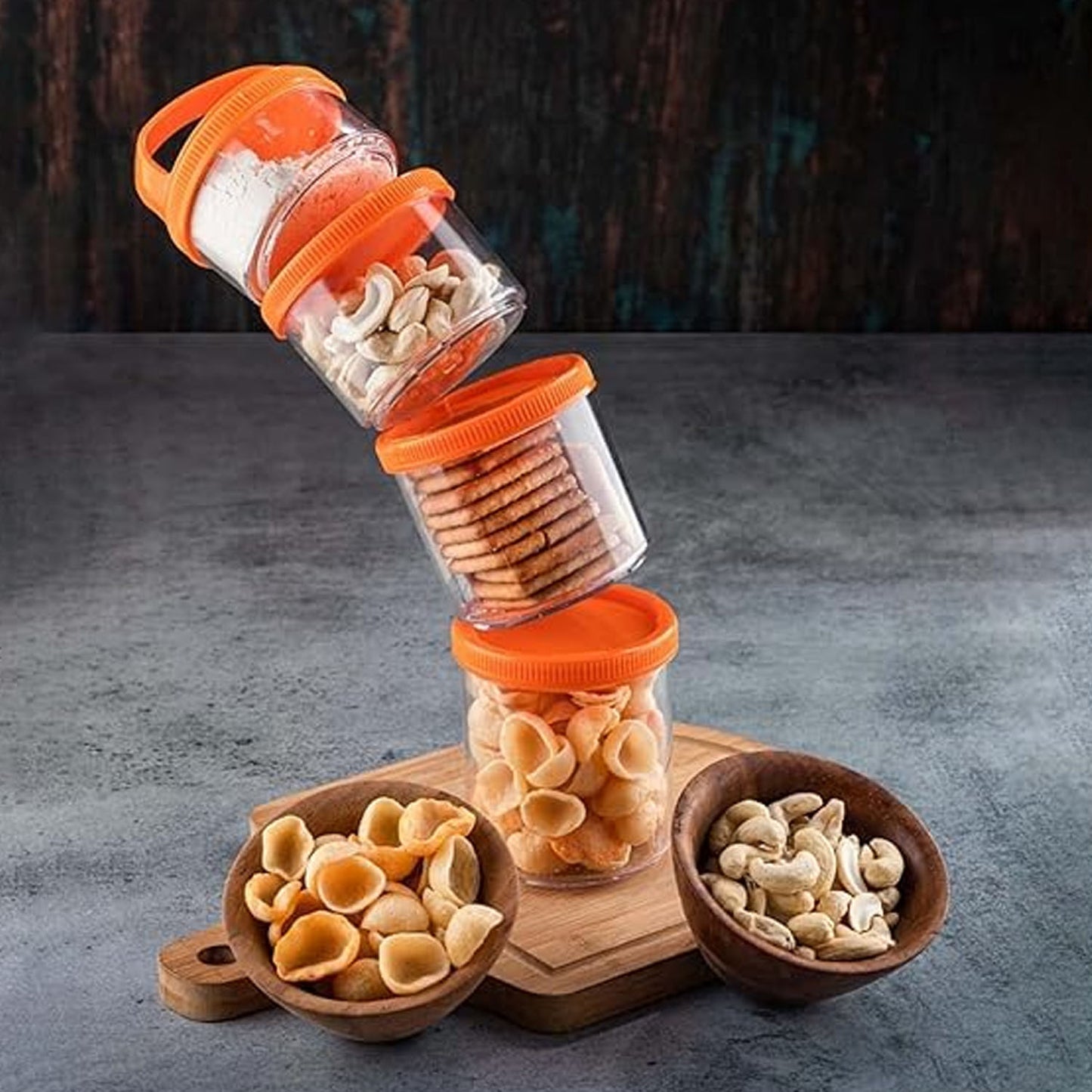 4-in-1 stackable dry fruit storage container set with airtight lids