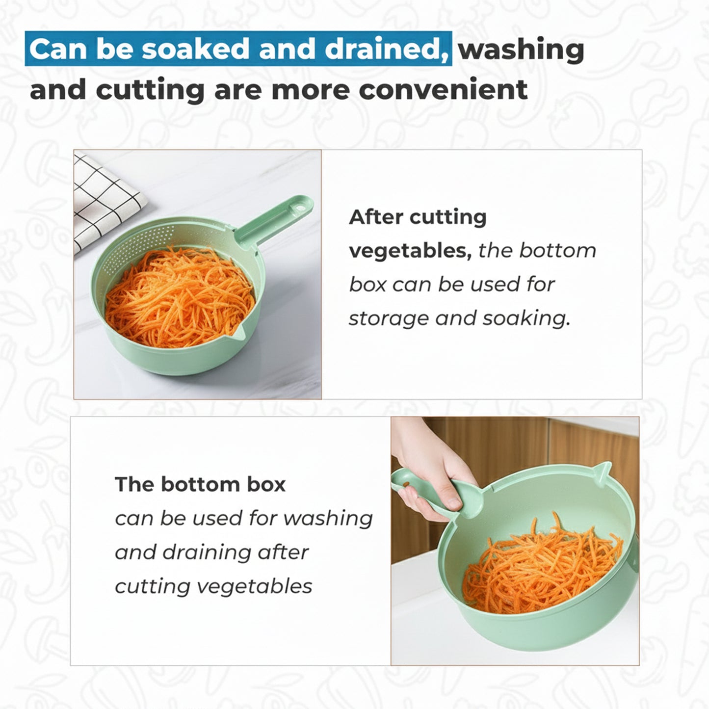 multi-function vegetable cutter set with blades and strainer 27 cm