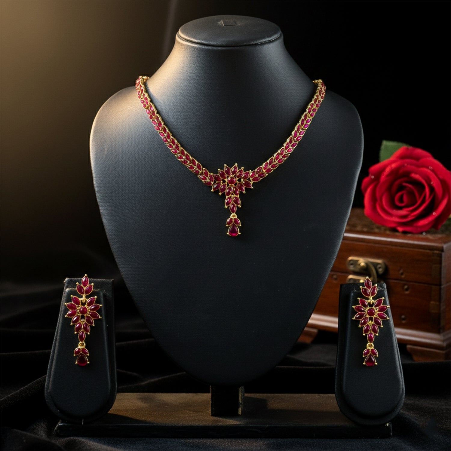 floral motif necklace and earring jewelry set pack of 2