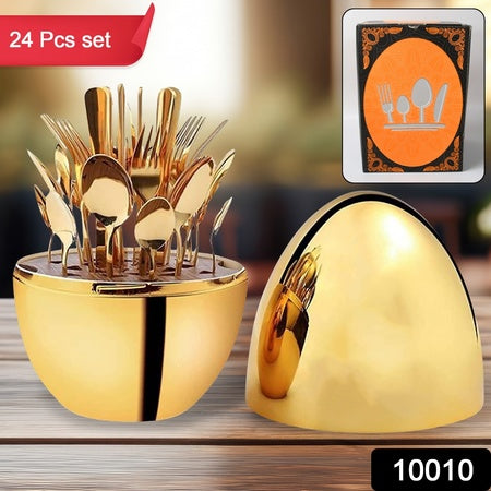 cutlery set 24 pcs with oval shaped stand stainless steel