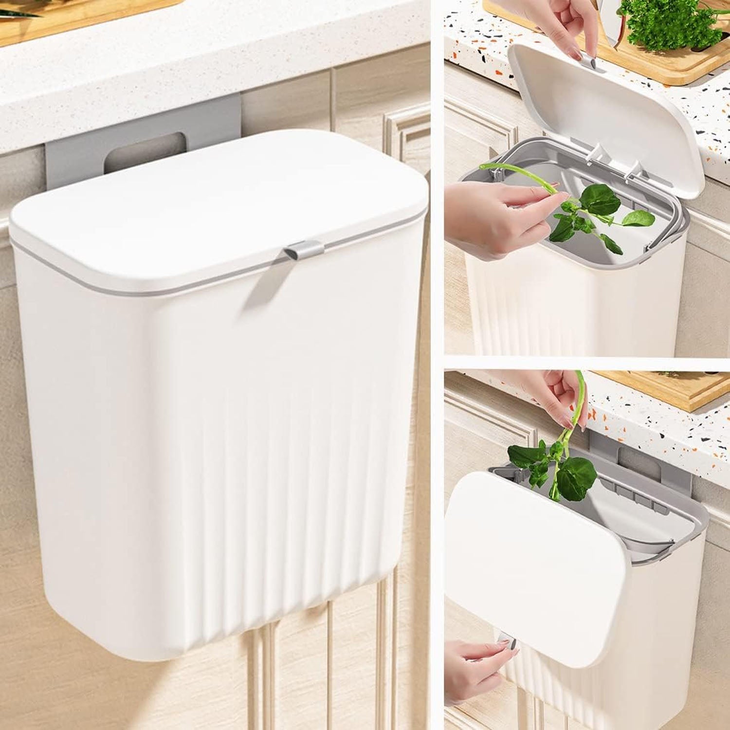 plastic kitchen dustbin with lid wall mounted 24 cm x 27 cm x 16 cm