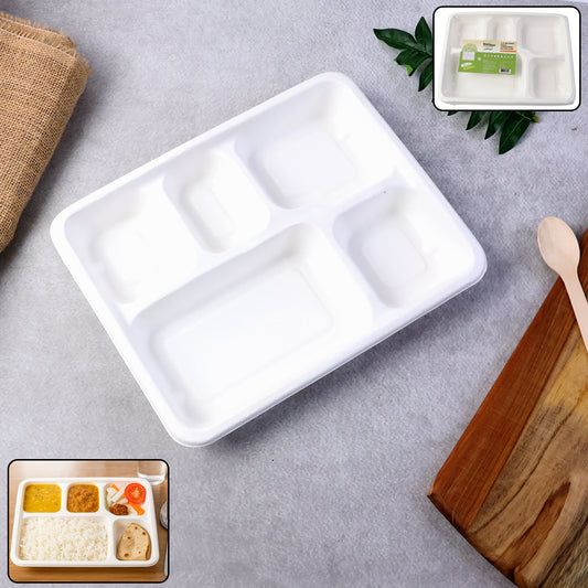 5-compartment rectangle lunch plate compostable bagasse pack of 10