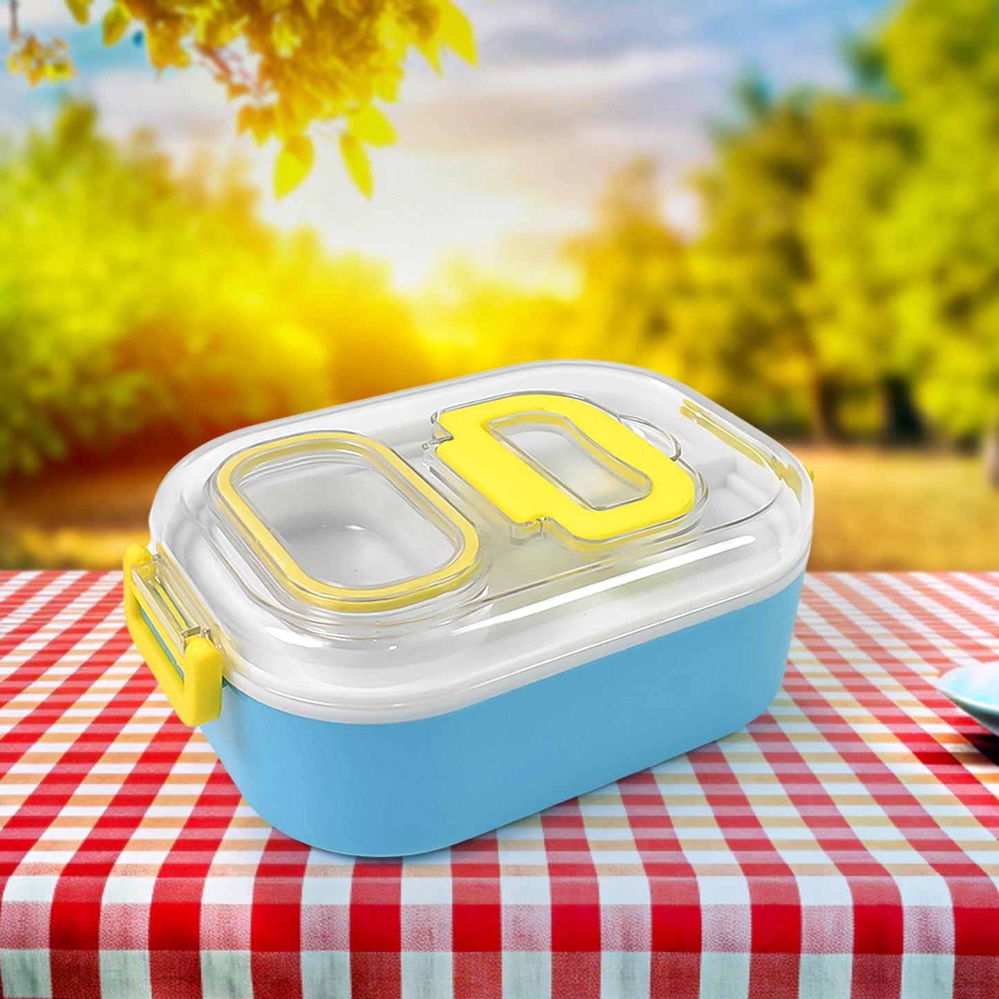 plastic lunch box 14 cm x 20 cm x 9 cm with spoon and fork for kids