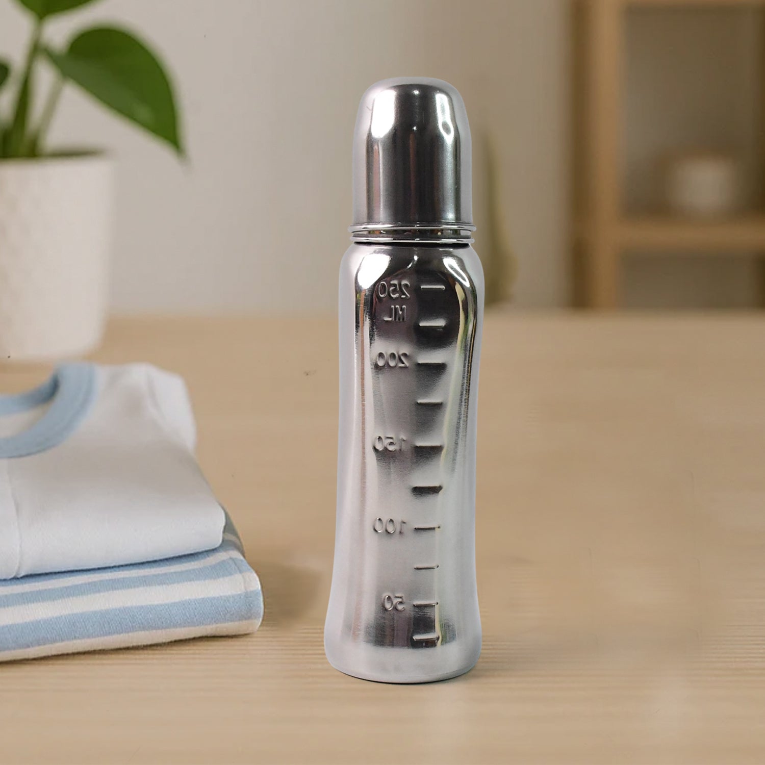 stainless steel feeding bottle 250ml with silicone nipple pack of 1