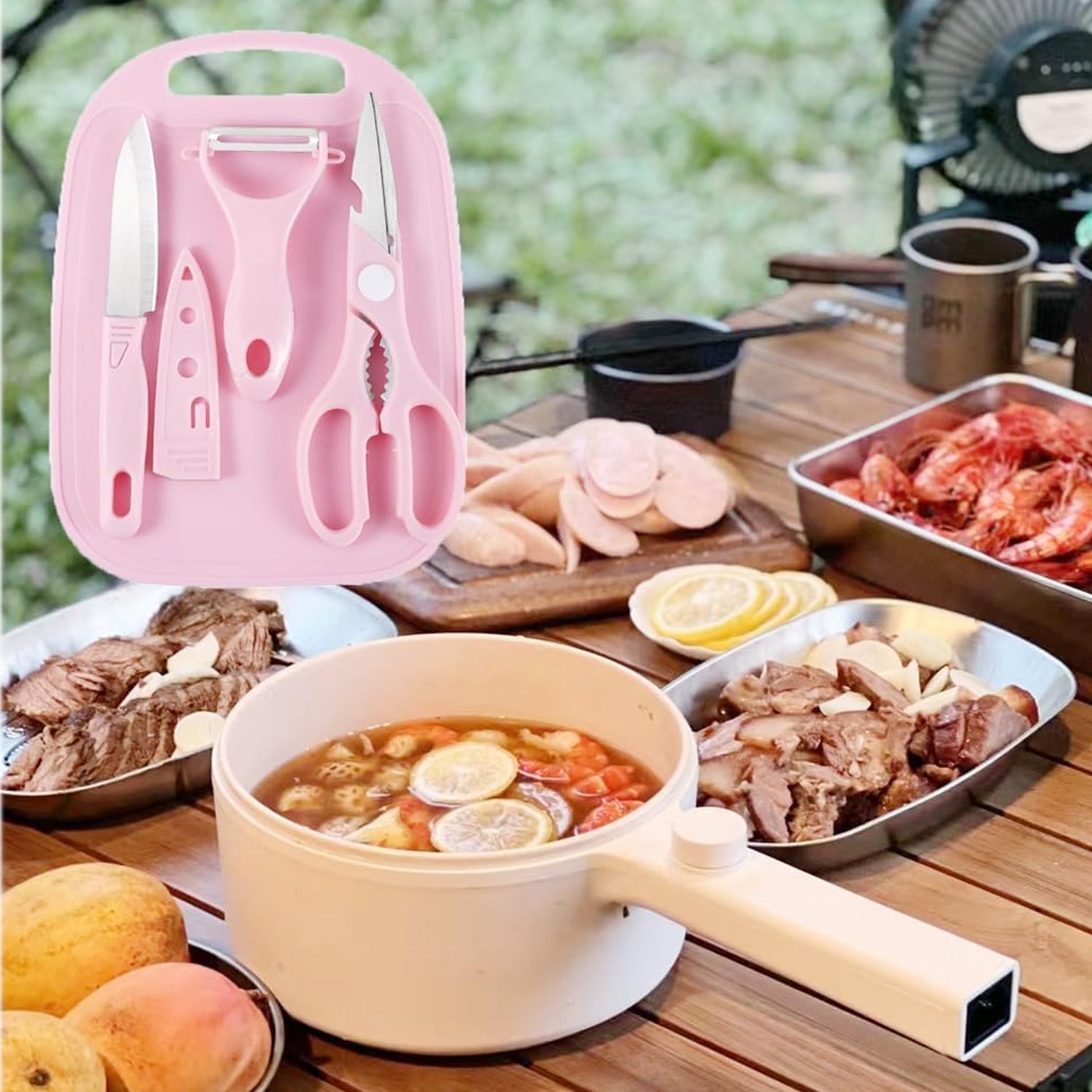mini travel cutting board set 26 cm with knife peeler scissors plastic
