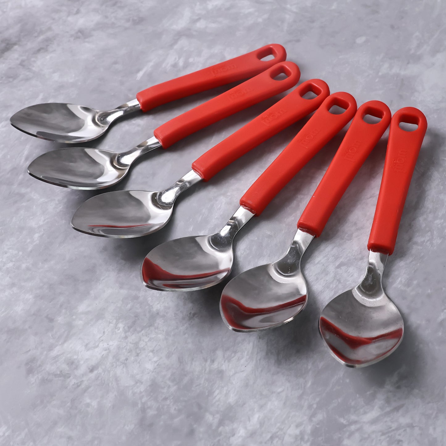 baby feeding spoon set pack of 6 with stainless steel heads and plastic handles