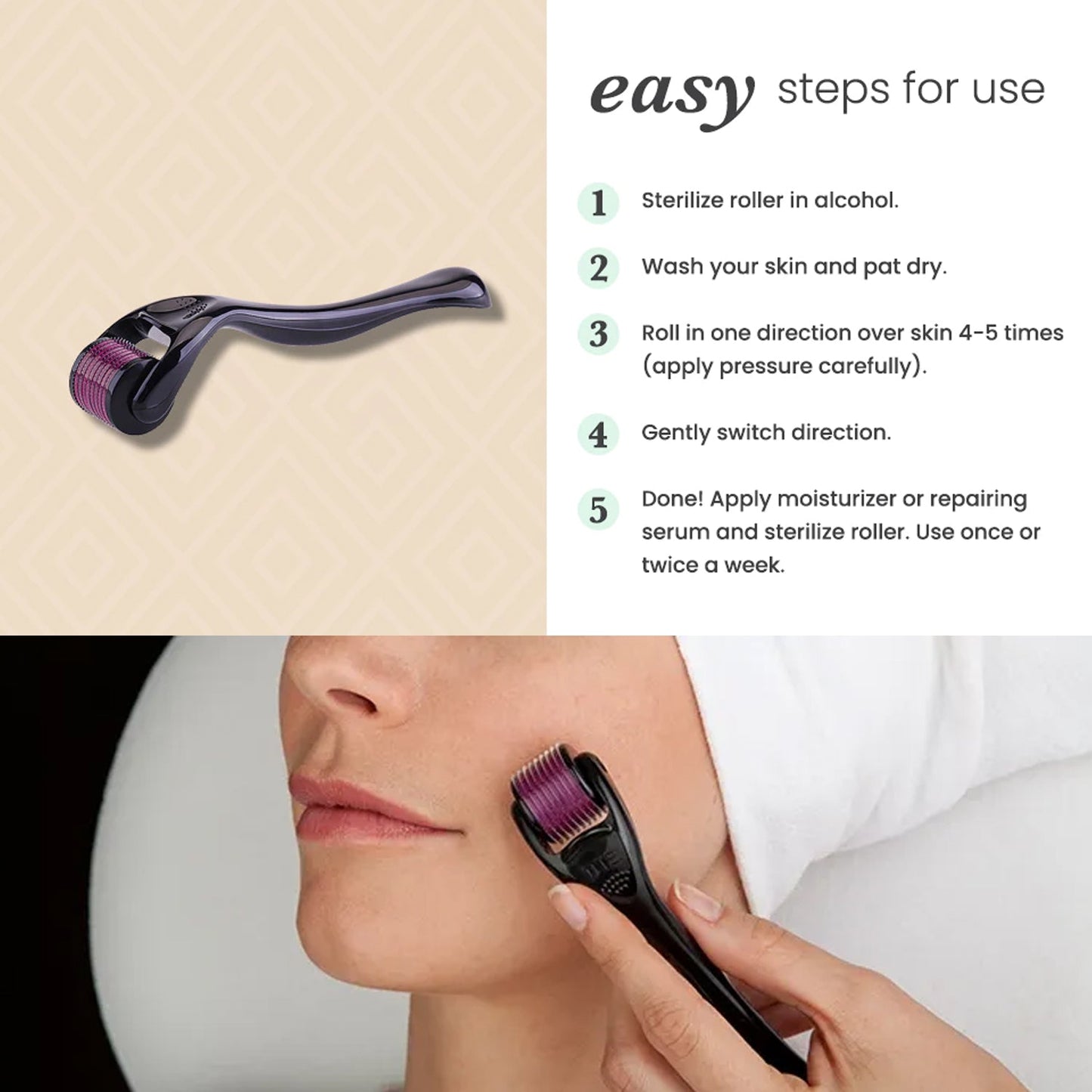 derma roller with 0.75 mm titanium needles for skin care and scar removal