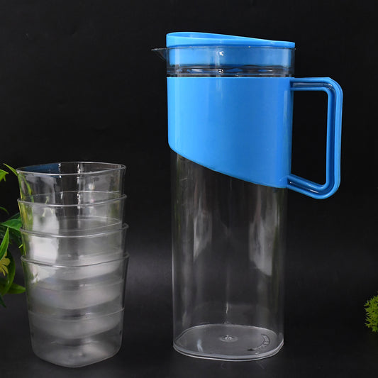 Transparent Stylish Premium Jug With Elegant Handle (2000 Ml Jug Approx  4 Pcs Plastic Glass)