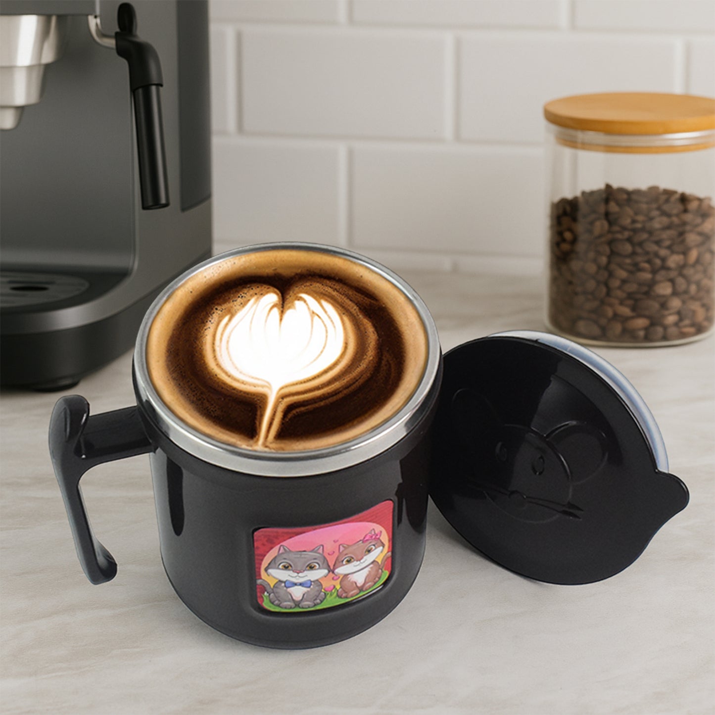 1 Pc Apex Cat Mug  250 Ml Stainless Steel Insulated Inner With Cute Cat Print