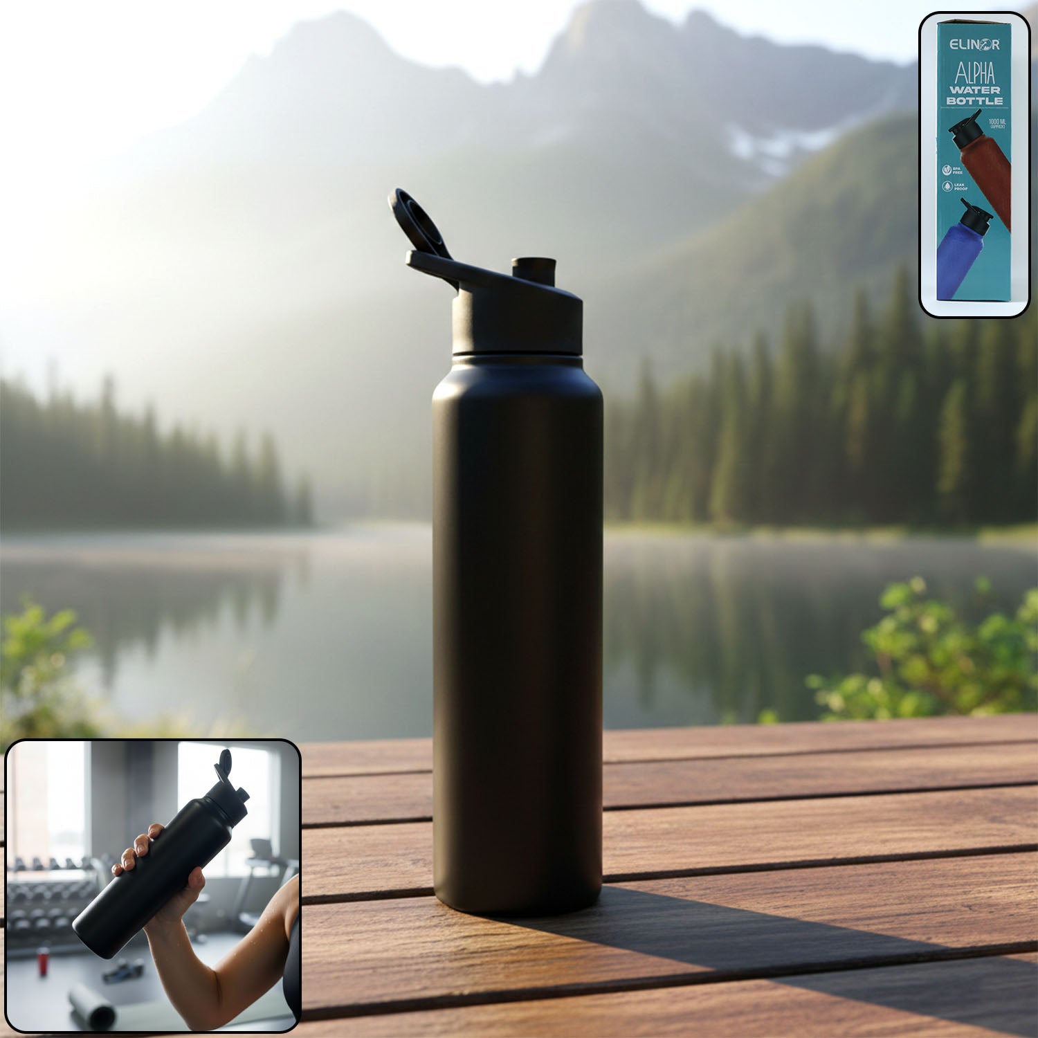 Stainless Steel 1000ml Flip-top Reusable Sports Water Bottle  1 Pc