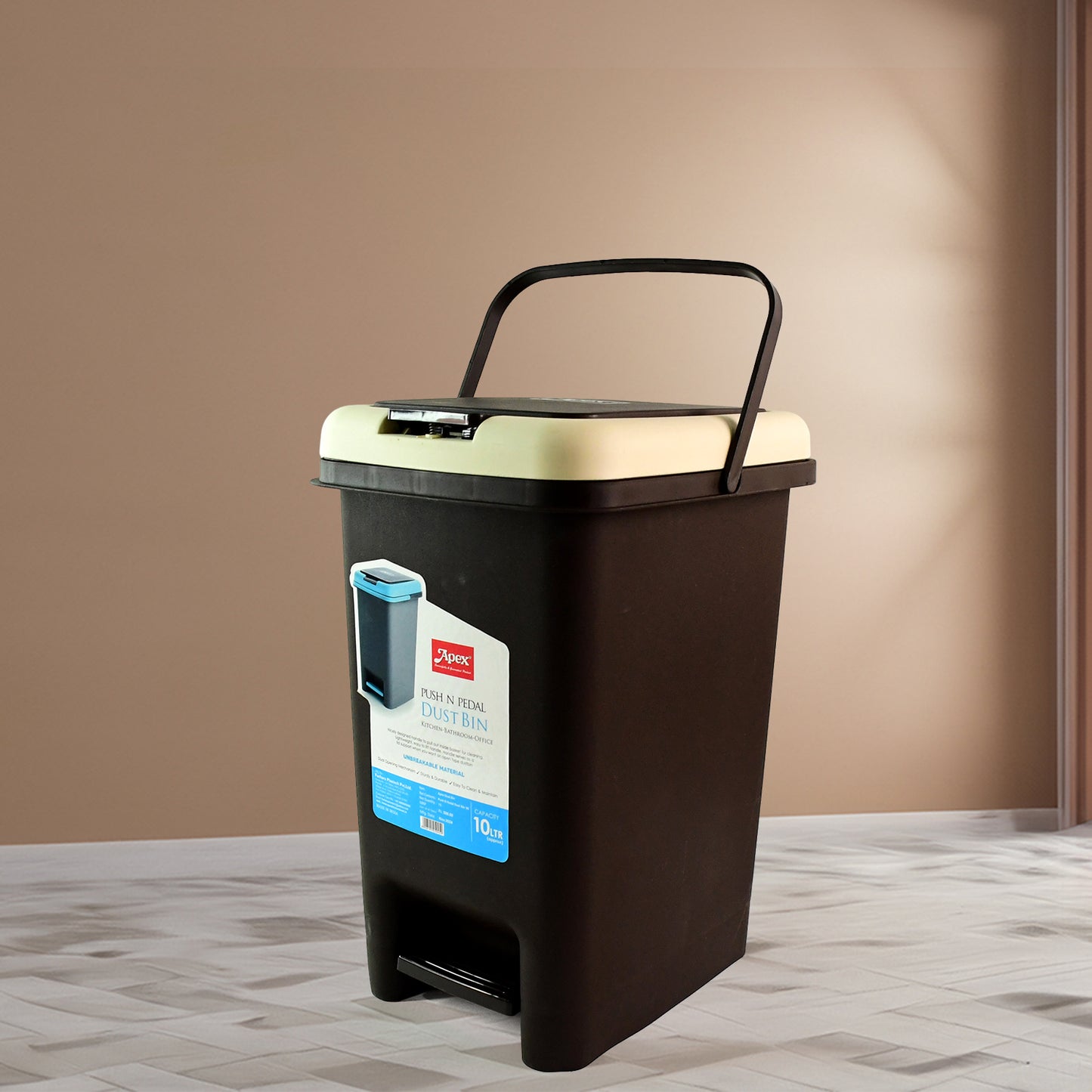 push n pedal plastic dustbin 10l capacity