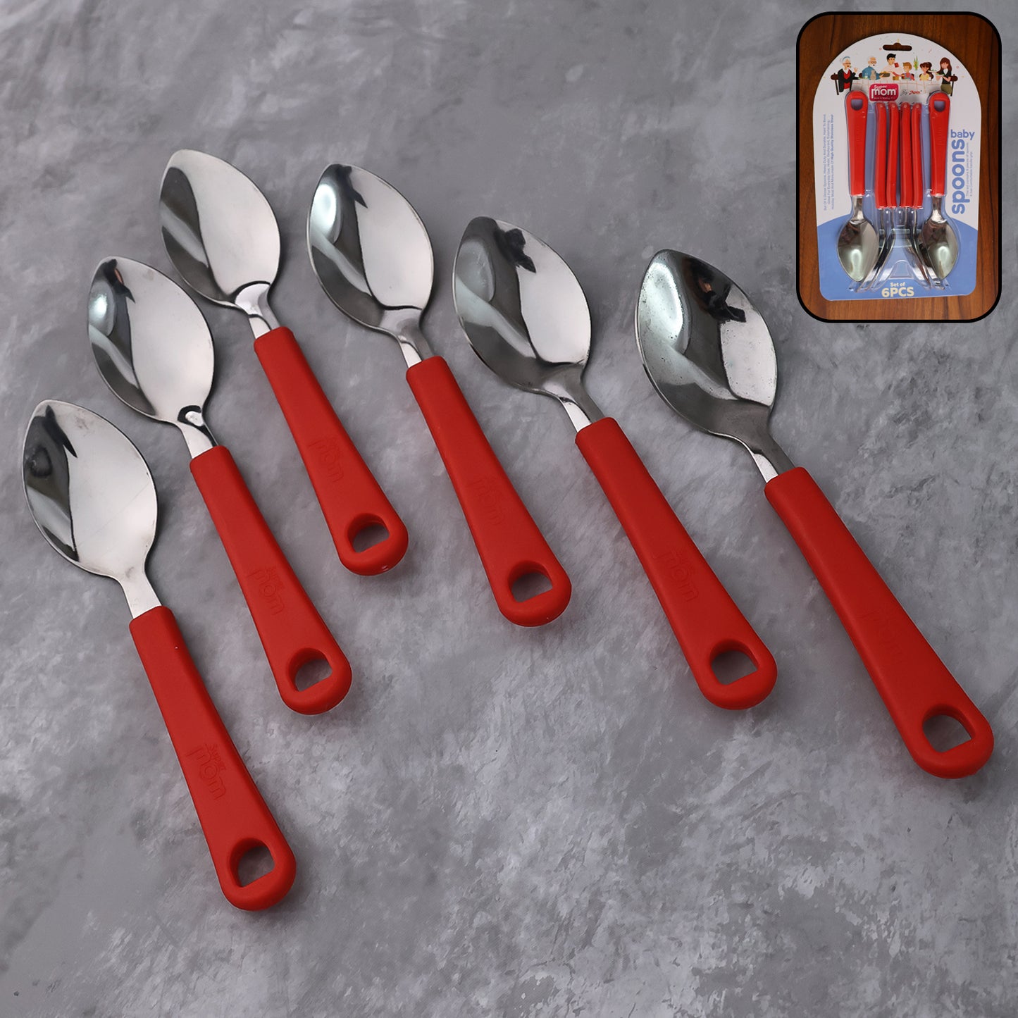 baby feeding spoon set pack of 6 with stainless steel heads and plastic handles