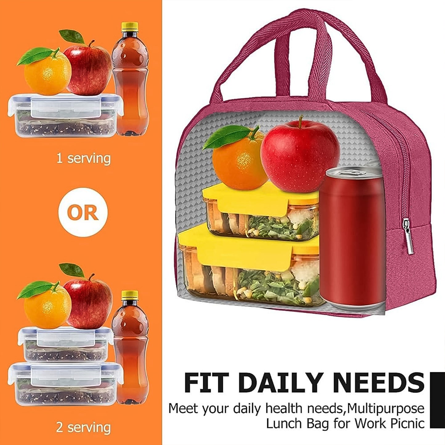 insulated lunch bag 23x20x3 cm for food storage