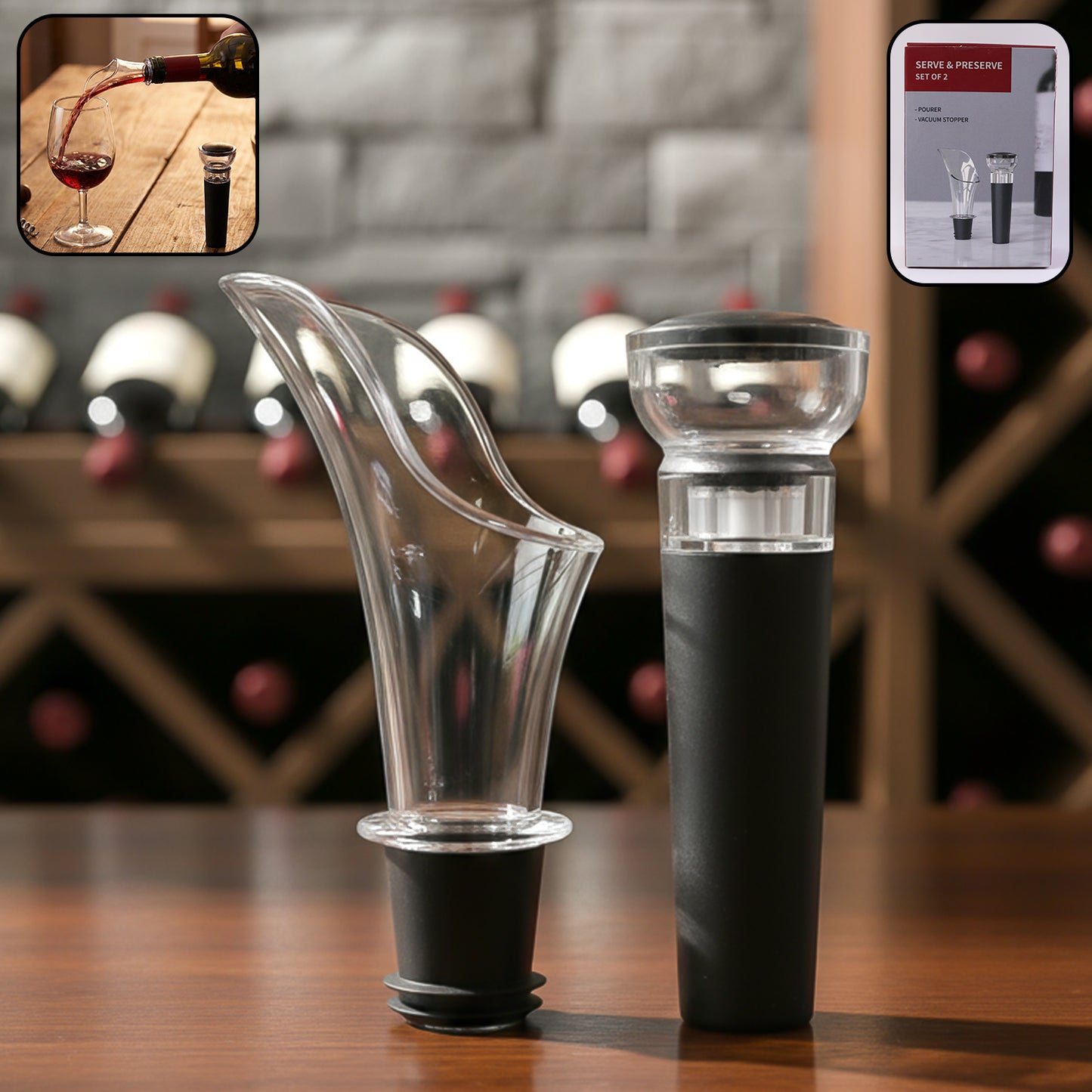 Premium Wine Poorer And Vacuum Bottle Stopper Set (2 Pc)