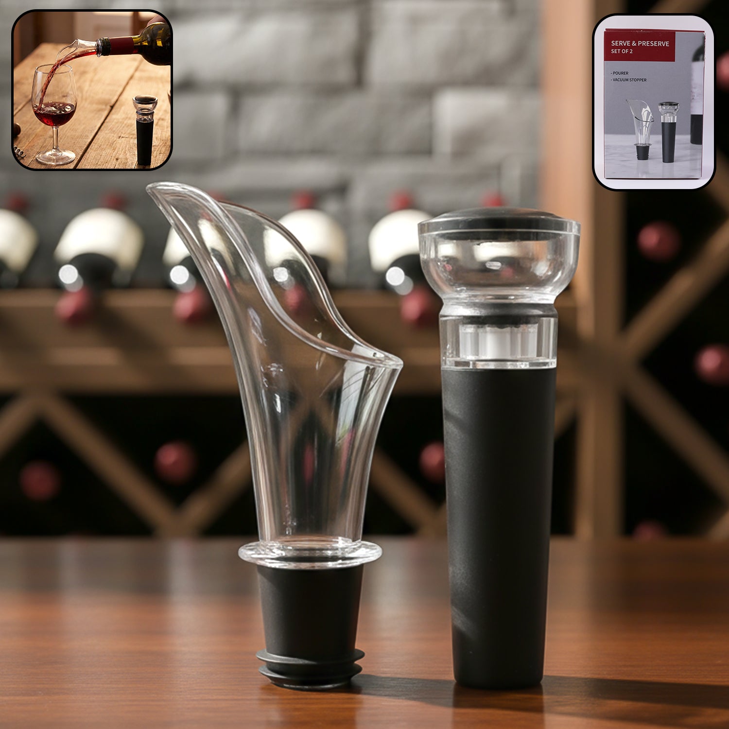 Premium Wine Poorer And Vacuum Bottle Stopper Set (2 Pc)