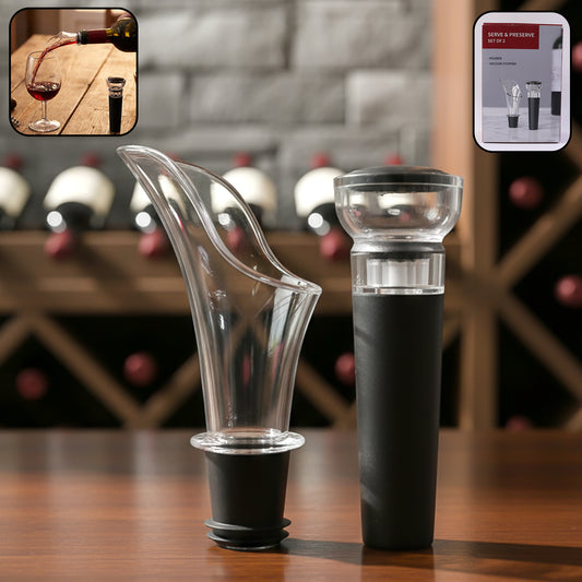 Premium Wine Poorer And Vacuum Bottle Stopper Set (2 Pc)