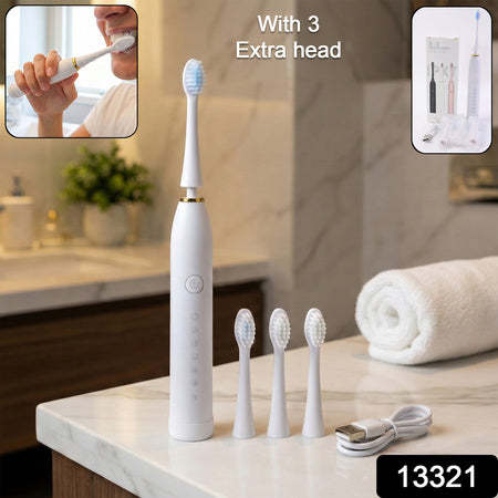 white rechargeable electric toothbrush with 4 brush heads pack of 1