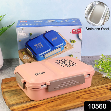 2 partition stainless steel lunch box with leak-proof lid