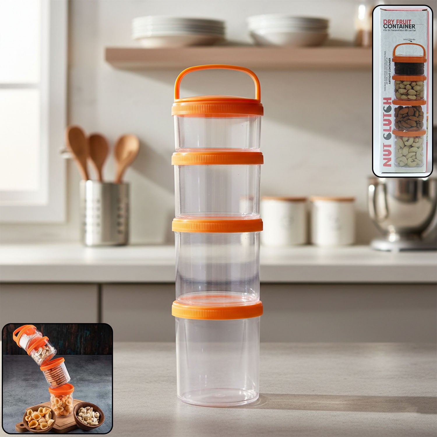 4-in-1 stackable dry fruit storage container set with airtight lids