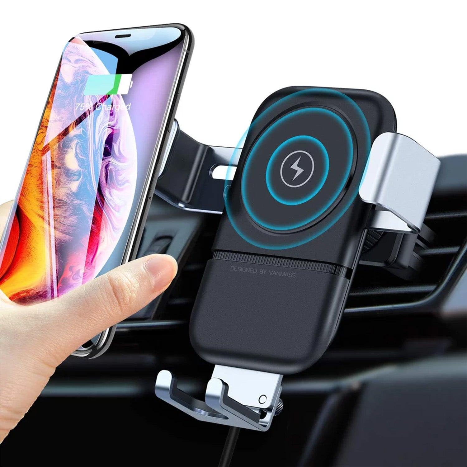 wireless car phone holder charger 10w auto clamping 360 rotation pack of 1