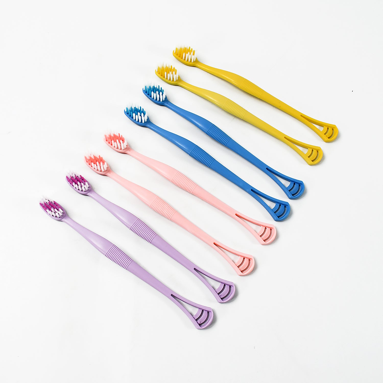 2-in-1 toothbrush 20 cm with tongue scraper soft bristle pack of 8