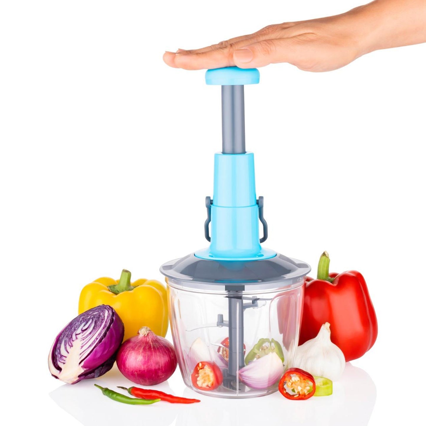 manual hand-press vegetable chopper 1100 ml with stainless steel blades