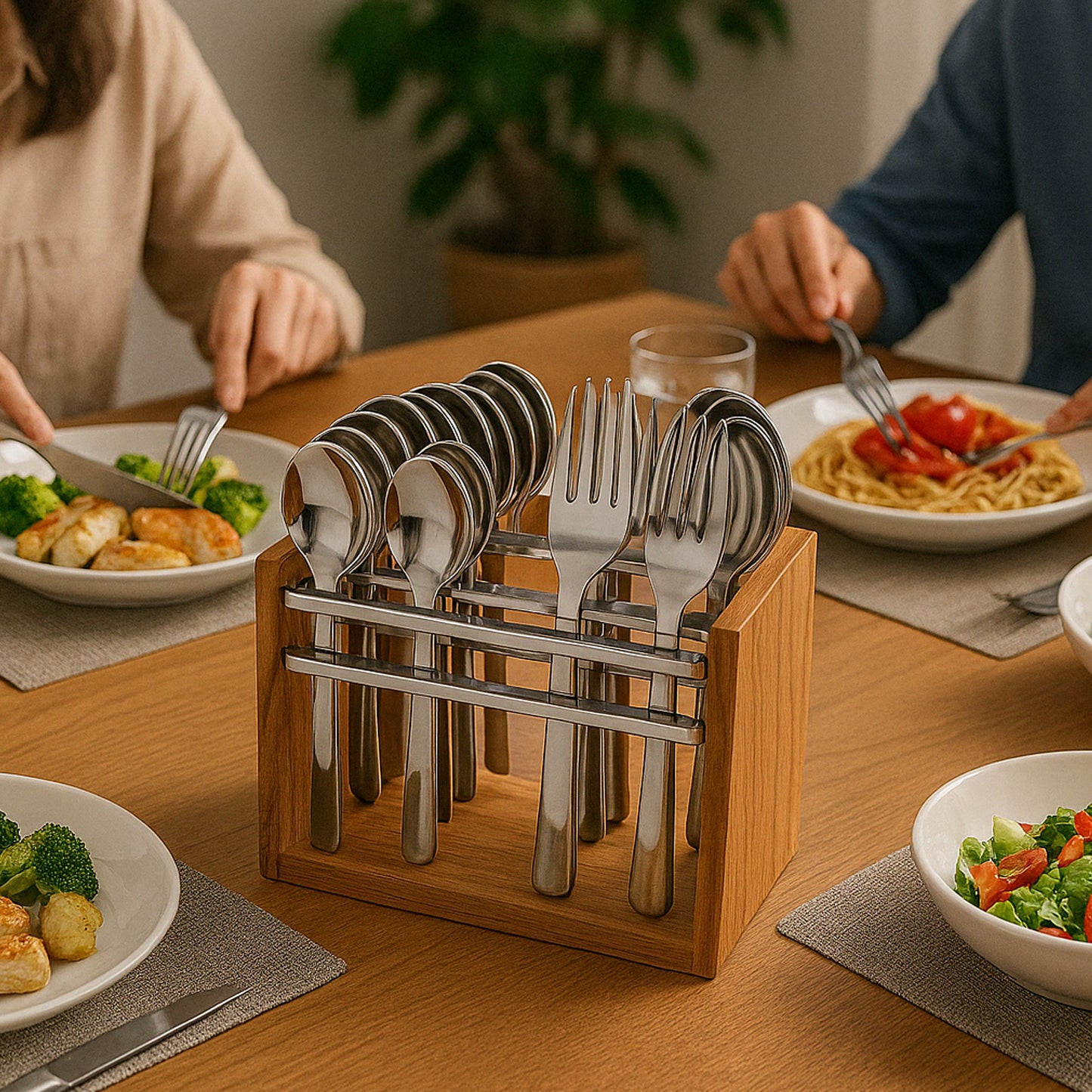 stainless steel cutlery set 24 pc with wooden stand